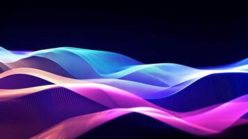 Abstract futuristic neon waves on a simple dark background technology glowing flowing rainbow colorful texture vibrant wallpaper AI cyberspace developing internet connection network wave video