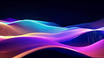 Abstract futuristic neon waves on a simple dark background technology glowing flowing rainbow colorful texture vibrant wallpaper AI cyberspace developing internet connection network wave video