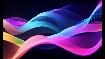 Abstract futuristic neon waves on a simple dark background technology glowing flowing rainbow colorful texture vibrant wallpaper AI cyberspace developing internet connection network wave video