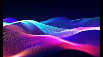 Abstract futuristic neon waves on a simple dark background technology glowing flowing rainbow colorful texture vibrant wallpaper AI cyberspace developing internet connection network wave video