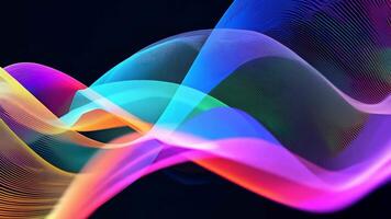 Abstract futuristic neon waves on a simple dark background technology glowing flowing rainbow colorful texture vibrant wallpaper AI cyberspace developing internet connection network wave video
