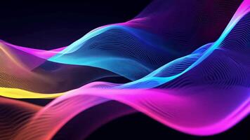 Abstract futuristic neon waves on a simple dark background technology glowing flowing rainbow colorful texture vibrant wallpaper AI cyberspace developing internet connection network wave video