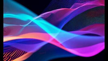 Abstract futuristic neon waves on a simple dark background technology glowing flowing rainbow colorful texture vibrant wallpaper AI cyberspace developing internet connection network wave video