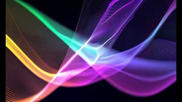 Abstract futuristic neon waves on a simple dark background technology glowing flowing rainbow colorful texture vibrant wallpaper AI cyberspace developing internet connection network wave video
