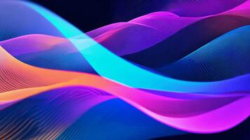 Abstract futuristic neon waves on a simple dark background technology glowing flowing rainbow colorful texture vibrant wallpaper AI cyberspace developing internet connection network wave video