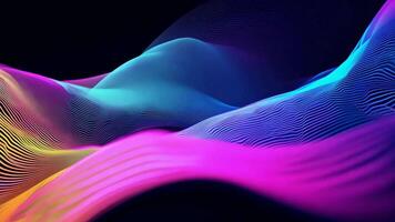 Abstract futuristic neon waves on a simple dark background technology glowing flowing rainbow colorful texture vibrant wallpaper AI cyberspace developing internet connection network wave video