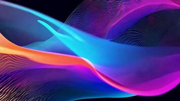 Abstract futuristic neon waves on a simple dark background technology glowing flowing rainbow colorful texture vibrant wallpaper AI cyberspace developing internet connection network wave video