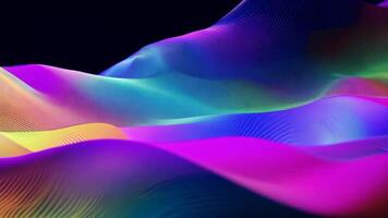 Abstract futuristic neon waves on a simple dark background technology glowing flowing rainbow colorful texture vibrant wallpaper AI cyberspace developing internet connection network wave video