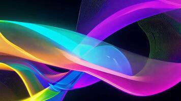 Abstract futuristic neon waves on a simple dark background technology glowing flowing rainbow colorful texture vibrant wallpaper AI cyberspace developing internet connection network wave video