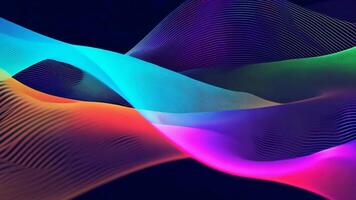 Abstract futuristic neon waves on a simple dark background technology glowing flowing rainbow colorful texture vibrant wallpaper AI cyberspace developing internet connection network wave video