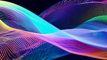 Abstract futuristic neon waves on a simple dark background technology glowing flowing rainbow colorful texture vibrant wallpaper AI cyberspace developing internet connection network wave video