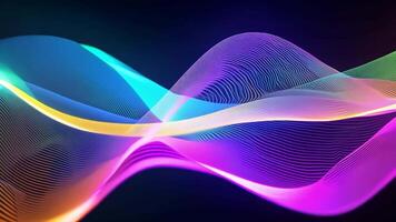 Abstract futuristic neon waves on a simple dark background technology glowing flowing rainbow colorful texture vibrant wallpaper AI cyberspace developing internet connection network wave video