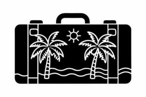 a black and white illustration of a suitcase with palm trees vector