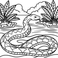 Anaconda snake with amazon jungle coloring page vector