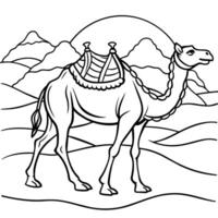a camel in the desert coloring page vector