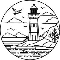 a black and white drawing of a lighthouse vector