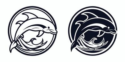 two dolphin logos, one with a wave and the other with a dolphin vector