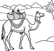 a camel with a basket on its back coloring page vector