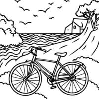 a bicycle is parked on the beach coloring page vector
