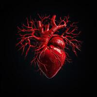 A striking visual of a human heart with red veins, symbolizing life, passion, and the essence of human emotion. photo