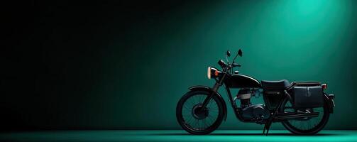 Stylish motorcycle in dramatic lighting against a dark background, showcasing its sleek design and vintage charm. photo