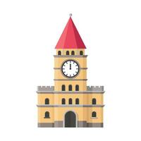 Modern Flat Illustration of a Clock Tower Architectural Drawing for Web Design and App Icon isolated on background vector