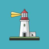 Sleek Flat Drawing of a Lighthouse, Minimalist Design Isolated on a Blue Canvas vector