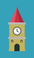 Minimalist Clock Tower Architecture, Flat Drawing on a Vibrant Blue Background vector