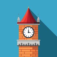 Elegant Flat Illustration of a Clock Tower, Modern Architectural Design on Blue Background vector