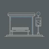 Elegant Minimal Bus Stop Illustration, White Outline Flat Design on Solid Color Background vector