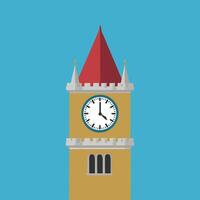 Simple and Modern Clock Tower Illustration, Flat Architectural Drawing on a Clean Blue Background vector