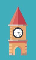 Sleek Modern Clock Tower, Flat Illustration with Architectural Drawing on a Clean Blue Canvas vector