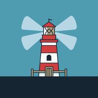 Sleek Flat Drawing of a Lighthouse, Minimalist Design Isolated on a Dark Blue Canvas vector