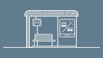 Minimalist White Outline Bus Stop Illustration, Flat Design on a Solid Background vector