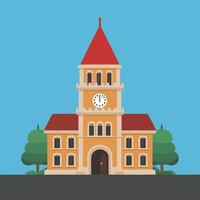 Elegant Flat Illustration of a Clock Tower, Modern Architectural Design Set Against a Blue Background vector