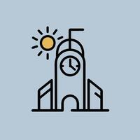 Modern Clock Tower Outline, Flat Architectural Design Illustration on a Crisp White Background vector