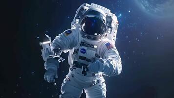 Astronaut in outer space orbiting Earth space station mission trained crew repair planet orbit exploration galaxy satellite solar system astronomy rocket futuristic spacesuit futuristic video