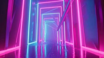 Futuristic neon tunnel bright cyberspace hall party road glowing arch colorful digital background modern future corridor hallway space tech virtual reality vr subway portal web video