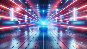 Futuristic neon tunnel bright cyberspace hall party road glowing arch colorful digital background modern future corridor hallway space tech virtual reality vr subway portal web video
