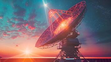 Radio telescope technology digital ai glow satellite connection tower electronic astronomy observatory dish array radar antenna science scientific sci-fi space exploration connection video