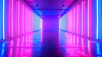 Futuristic neon tunnel bright cyberspace hall party road glowing arch colorful digital background modern future corridor hallway space tech virtual reality vr subway portal web video