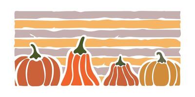 Autumn set of cute and cozy pumpkins with abstract strips color vector