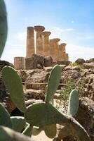 Agrigento, Italy-May 10, 2022-view of the columns oh the Temple of Hercules inside the valley of the temples, an archaeological park near Agrigento during a sunny day photo
