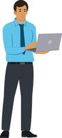 Man Working at office, concept of social media apps and services. Creative flat design for web banner, marketing material, business presentation, online vector