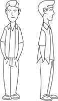 Boy cartoon Character, hand drawn in thin line style, Character set Different poses vector