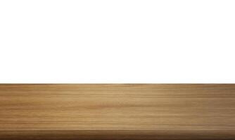 empty wooden table front view isolated on white background. photo