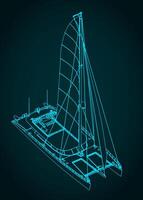 Sailing catamaran technical drawings vector