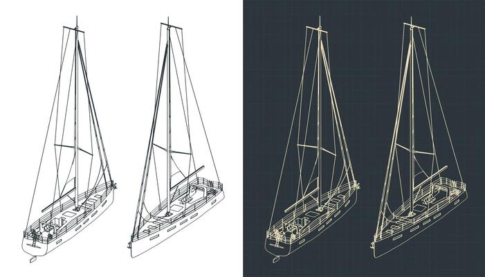 Sailing yacht isometric technical drawings