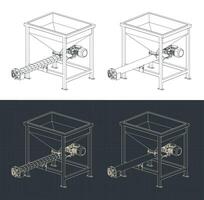 Screw feeding conveyor blueprints vector