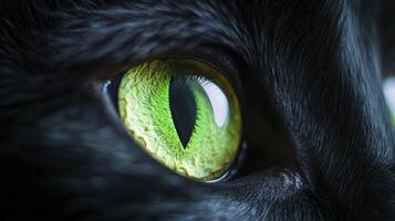 Close up of black cat eye with green color. photo
